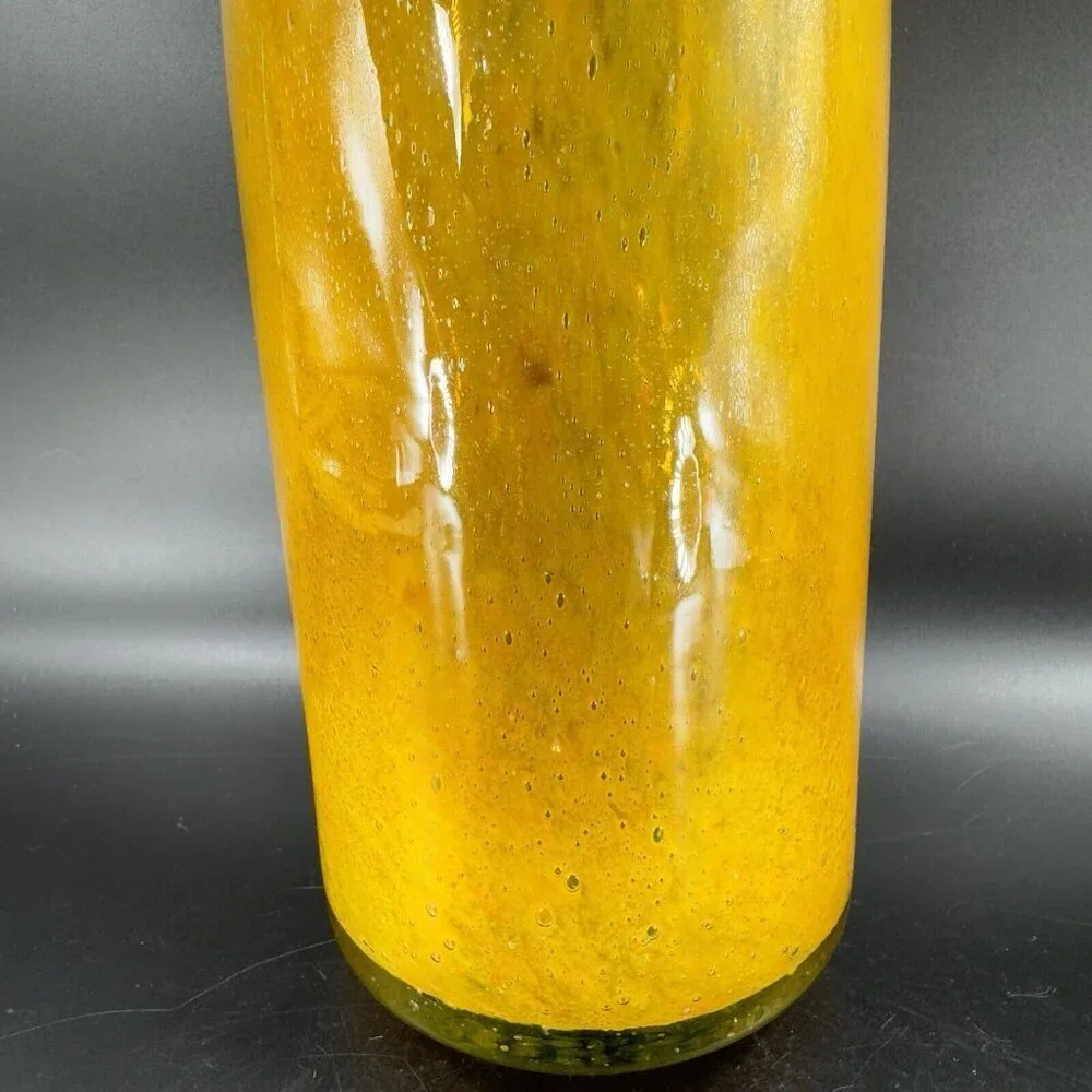 Vintage Hand Blown Studio Art Glass Long Neck Vase Vessel With Small Bubbles VTG